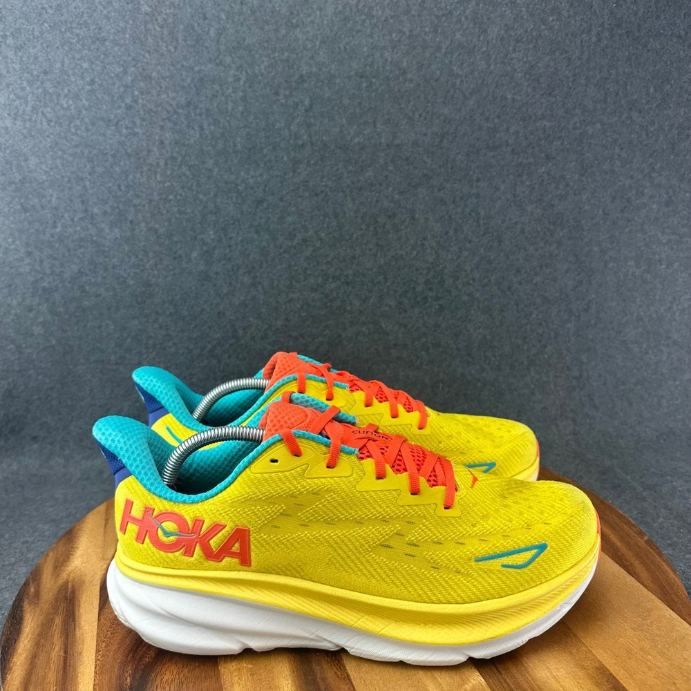 Hoka Clifton 9 Mens Yellow Orange Teal Running Shoes Sneakers 11D 1127895 PFMZ